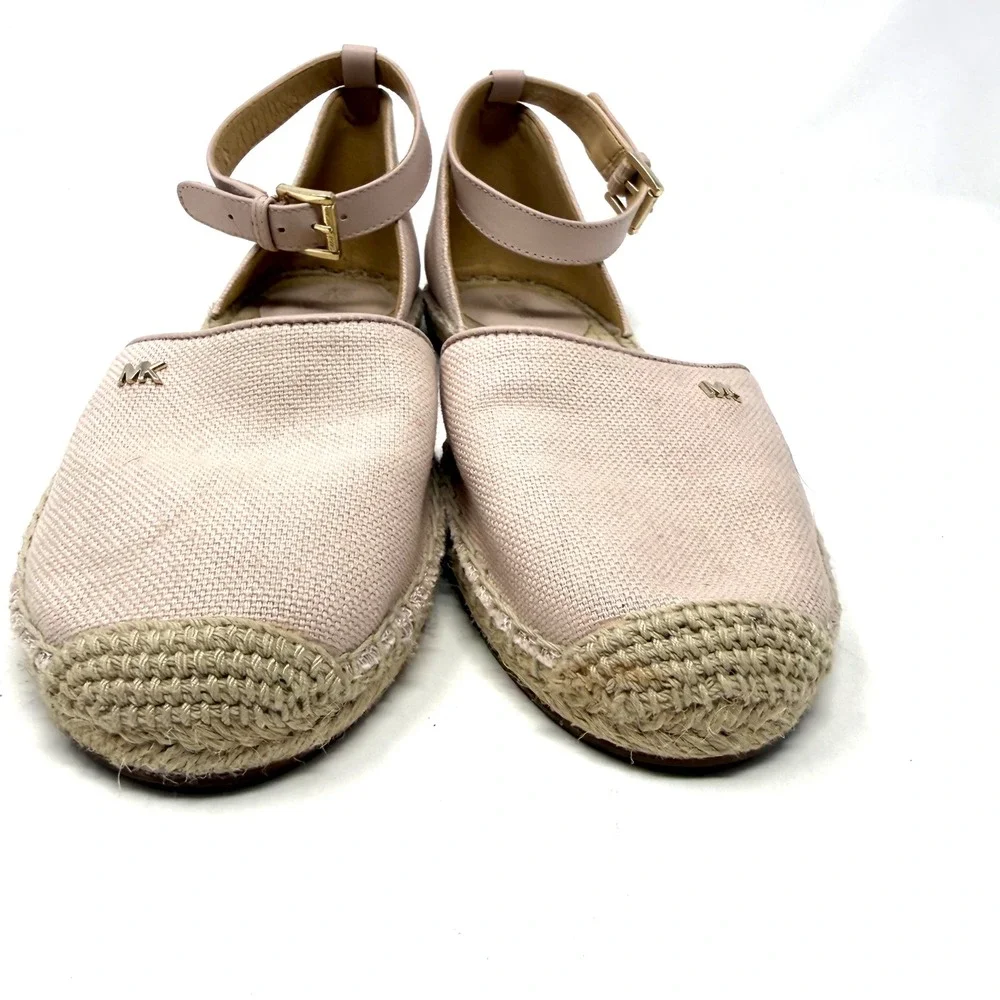 Michael Kors Womens Blush Pink Canvas Ankle Strap Espadrille Flats MK Logo 7M